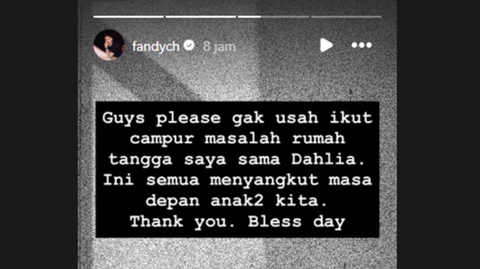 Fandy Christian Peringatkan Publik Tak Ikut Campur Masalah Rumah Tangganya Dengan Dahlia Poland [Instagram]